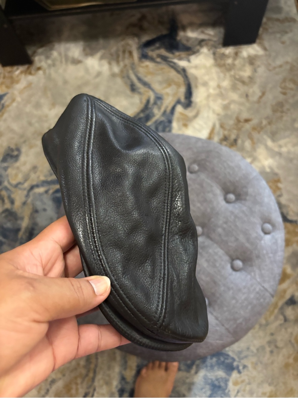 Men's Black Leather Flat Cap - Classic Style